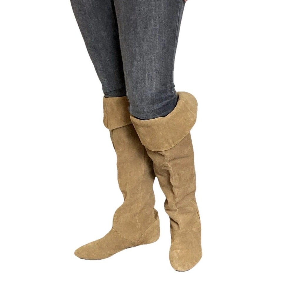 Chinese Laundry Tan Suede Flat Boots Women’s 7 1/2 Convertible Over-The-Knee